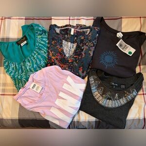 BUNDLE OF 5 Women’s Long Sleeve Tops: Pilcro, PINK, Miss Me, Mackie. Size Small